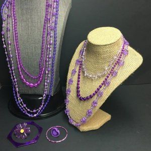 Purple Plastic Jewelry Lot Juvenile Dolphin Flower Heart Necklace Bracelet Ring